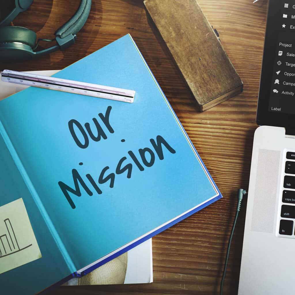 Post-it note labelled Our Mission